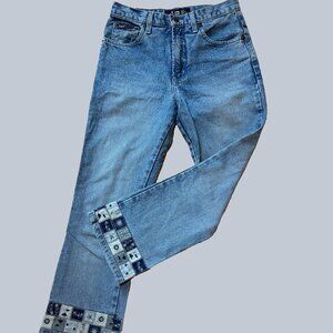 Vintage L.E.I. Jeans with Floral Patchwork Cuffs – Size 3 (Fits Like 0-2)